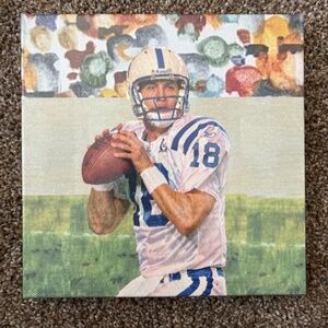 Custom art of Peyton Manning on a 8x8 wood frame canvas